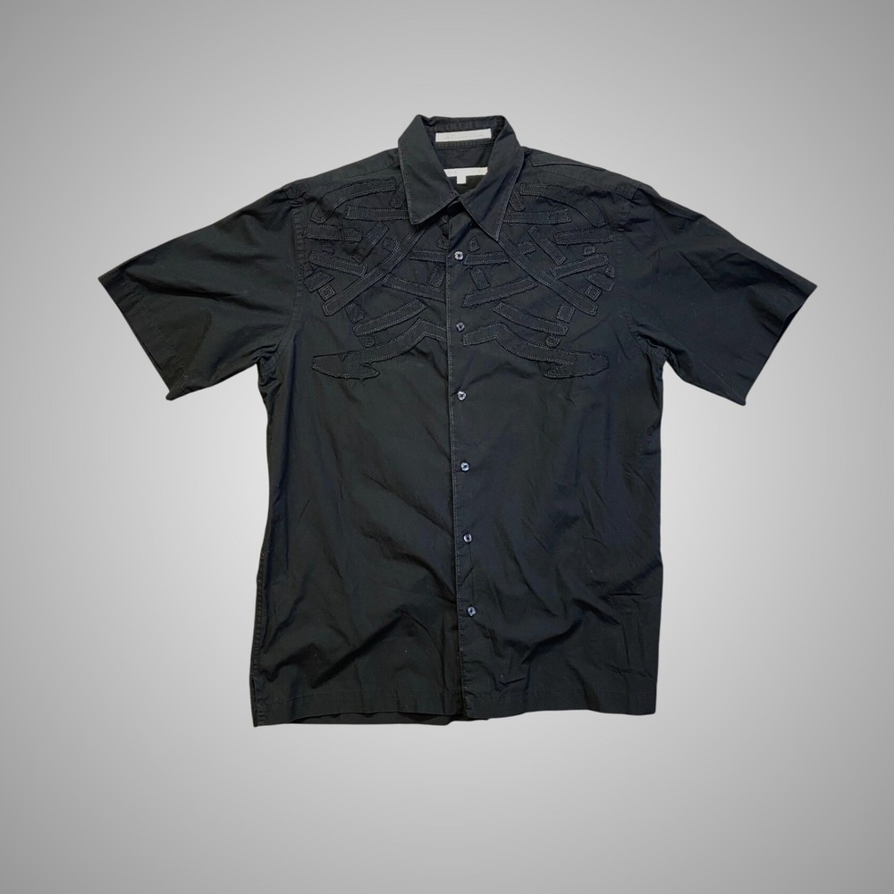 Perry Ellis Button Down Shirt Mens‎ Medium Black Excellent Applique MB2234M